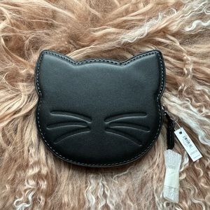 NWT Coach Black Cat Leather Coin Purse